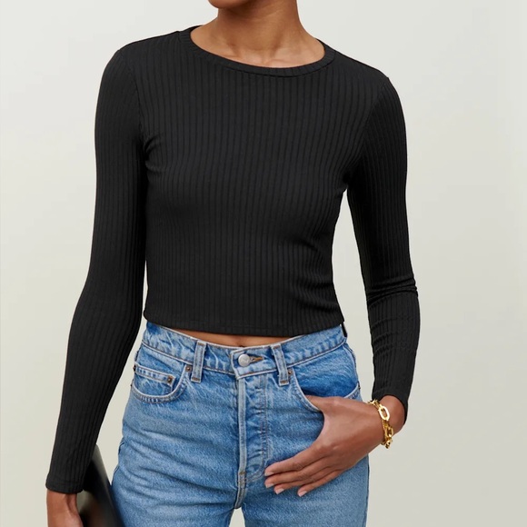 Reformation Tops - Reformation Jackie Black Ribbed Long Sleeve Top
